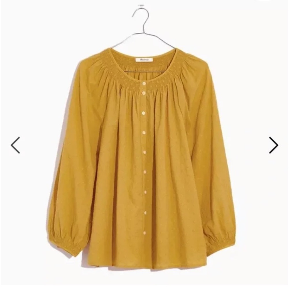 Madewell Embroidered Smocked-Neck Raglan Top